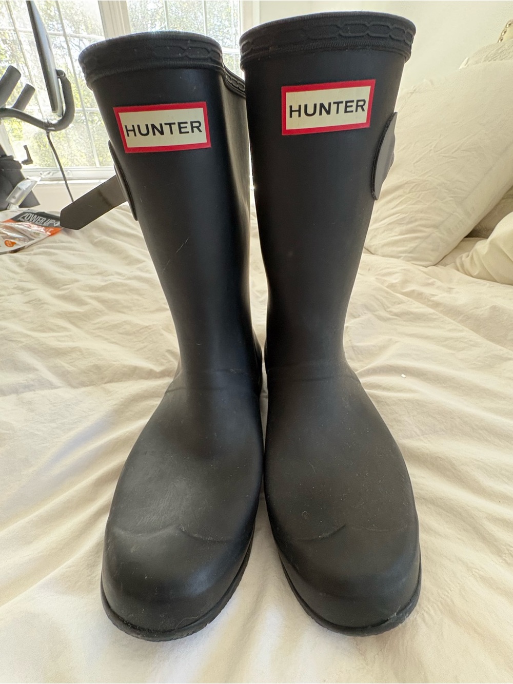 Hunter Black Women's Tall Waterproof Rain Boots with Red Logo Patch